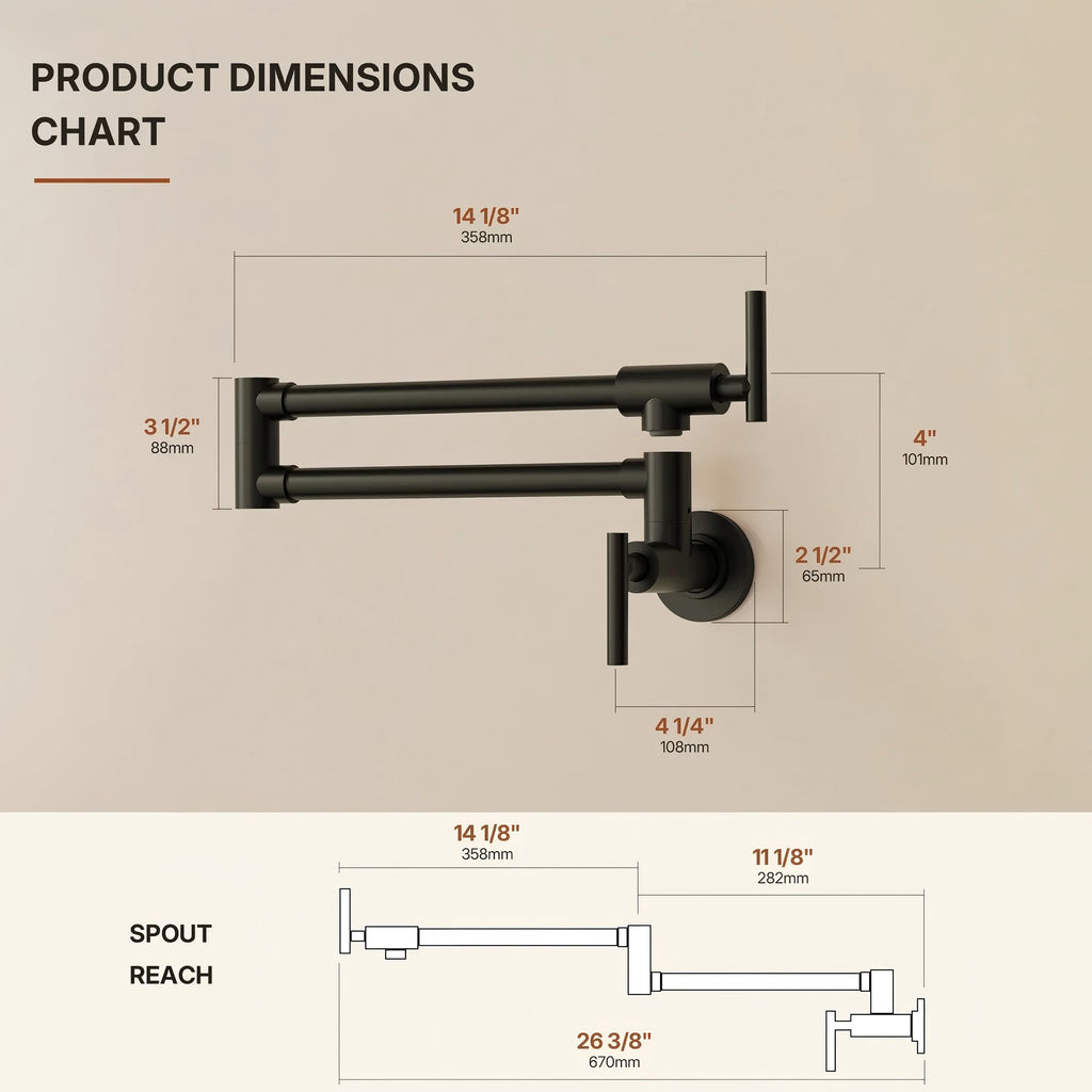 Wall Mount Pot Filler Faucet with Retractable Arm, 2-Handle Kitchen Faucet for Stove Use LP109CF - Matte Black