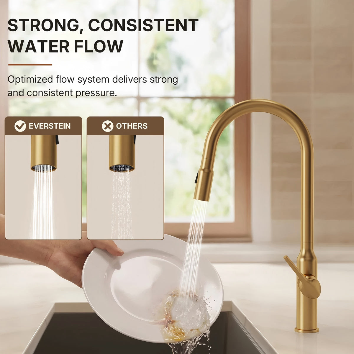 Dual-Function Single-Handle Pull-Down Kitchen Faucet with Swivel Spout LP132-CF - Brushed Gold