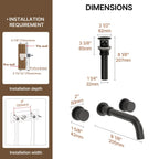 Wall Mounted Bathroom Faucet 3 Hole,2-Handle Bathroom Sink Faucet with Drain Assembly, Matte Black LP01019883-YS - Matte Black