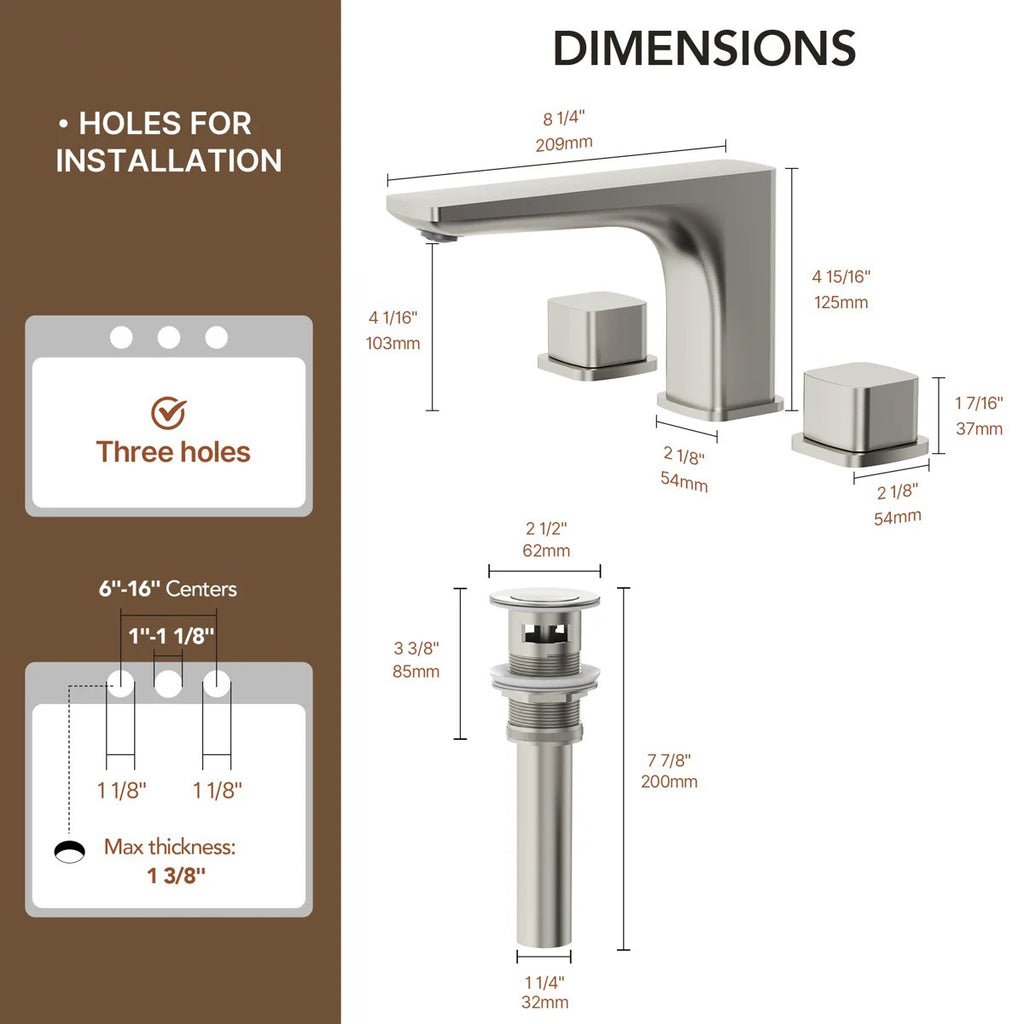 Widespread Bathroom Faucet 3 Hole, 2-handle Bathroom Sink Faucet with Drain Assembly LP0113109-YS- Brushed Nickel