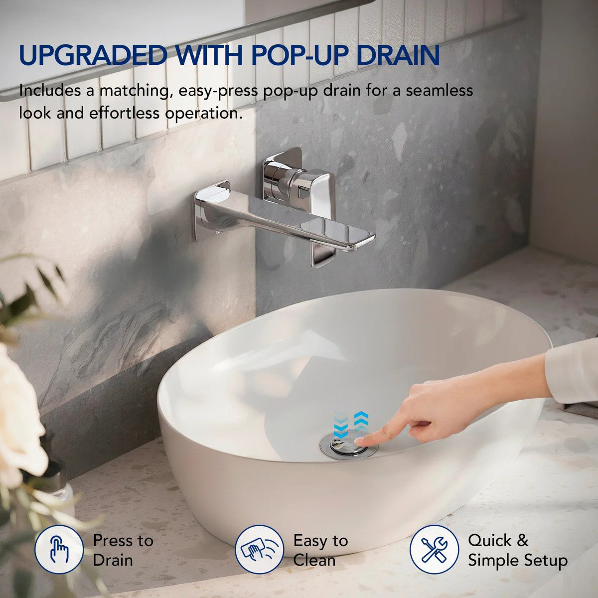 Wall Mounted Bathroom Faucet, Single-handle Bathroom Sink Faucet with Drain Assembly LP667891-YS - Chrome