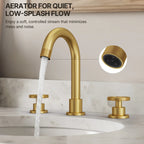 Widespread 3-Hole Bathroom Sink Faucet, 2-Handle Faucet with Wheel Knob Handles and Drain Assembly LP0916-YS - Brushed Gold