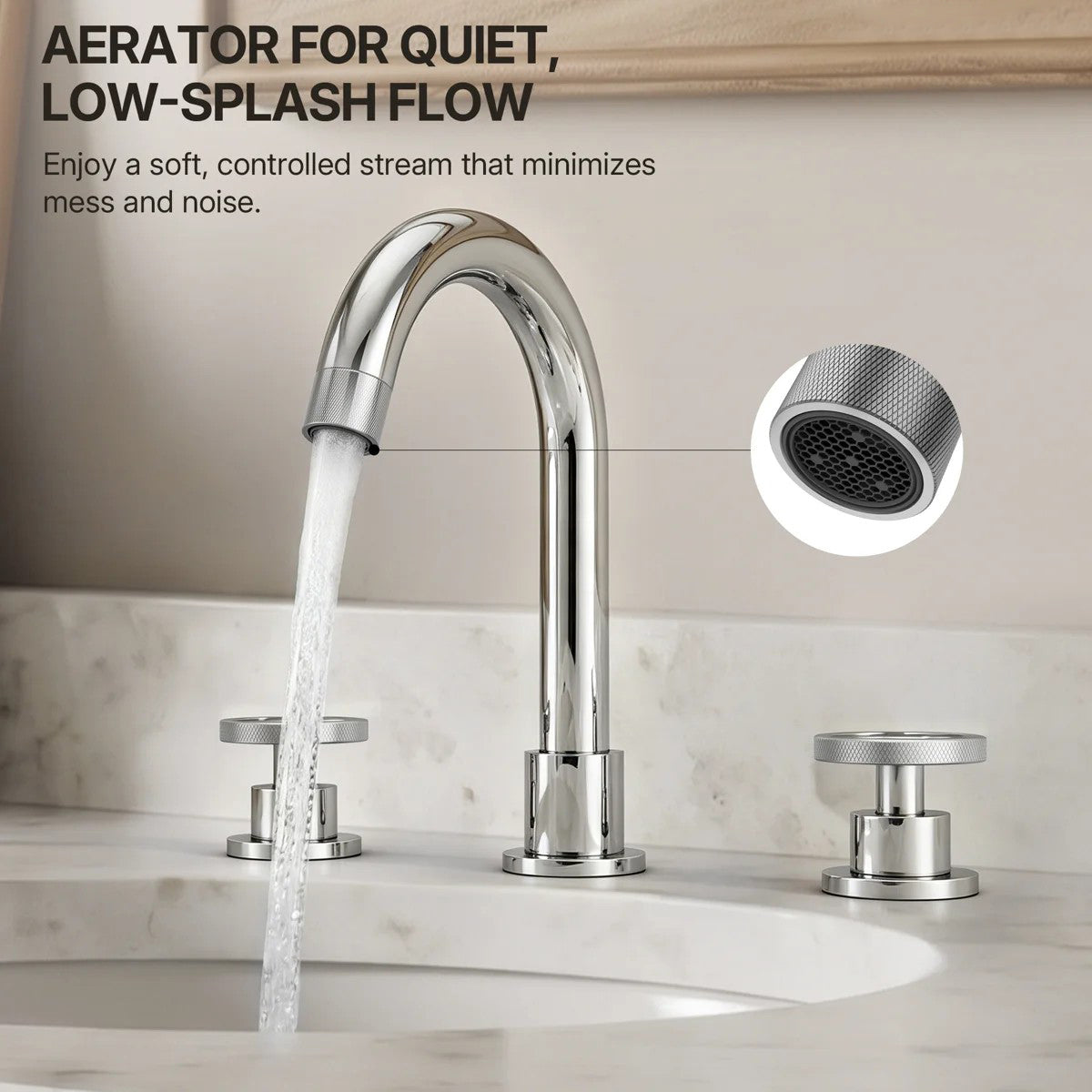 Widespread 3-Hole Bathroom Sink Faucet, 2-Handle Faucet with Wheel Knob Handles and Drain Assembly LP0910-YS - Chrome