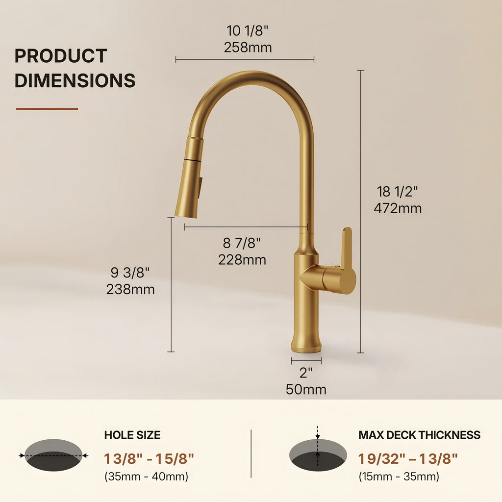 Pull-Down Kitchen Faucet with Dual-Function Sprayer, Single-Handle Sink Faucet LPL099122-CF - Brushed Gold