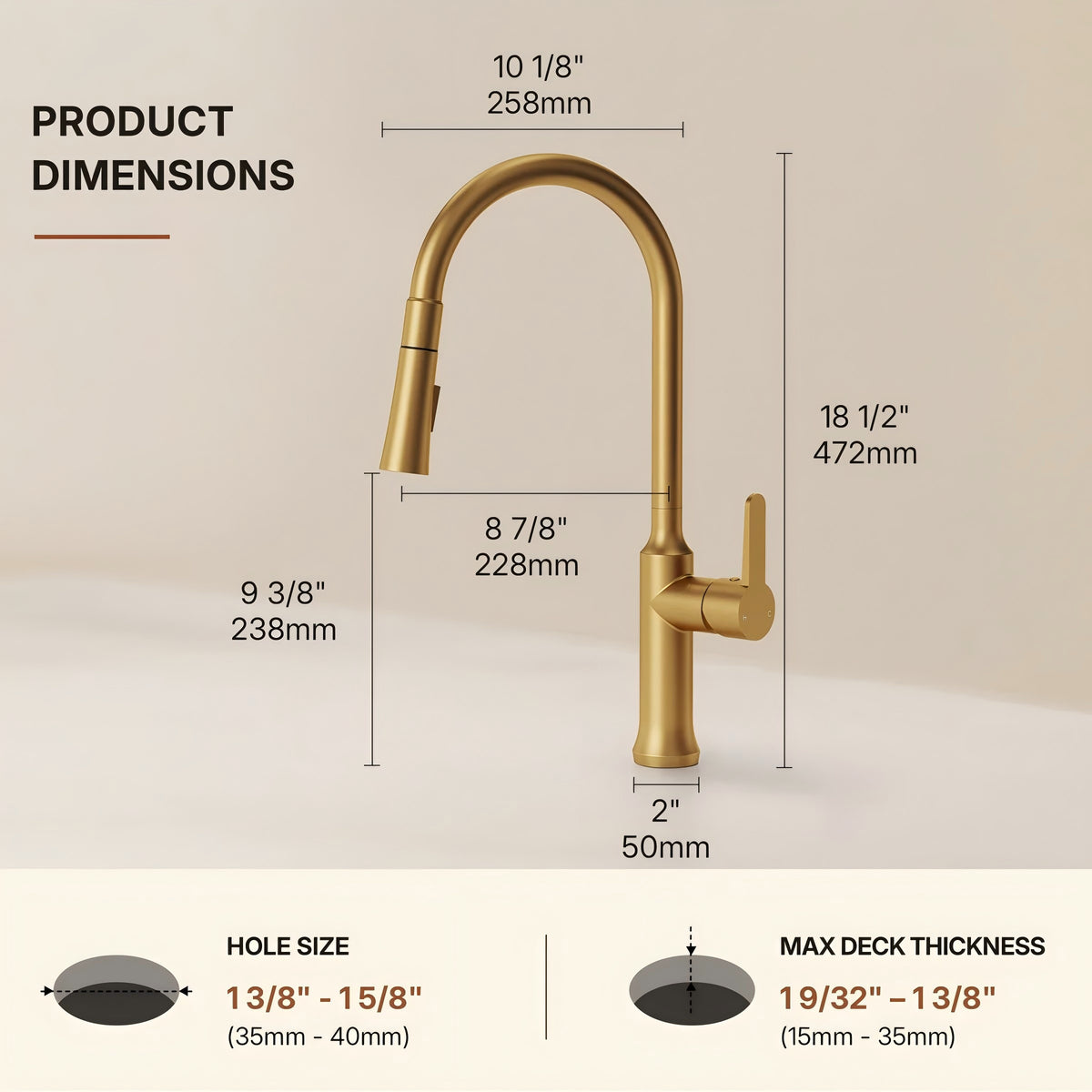 Pull-Down Kitchen Faucet with Dual-Function Sprayer, Single-Handle Sink Faucet LPL099122-CF - Brushed Gold