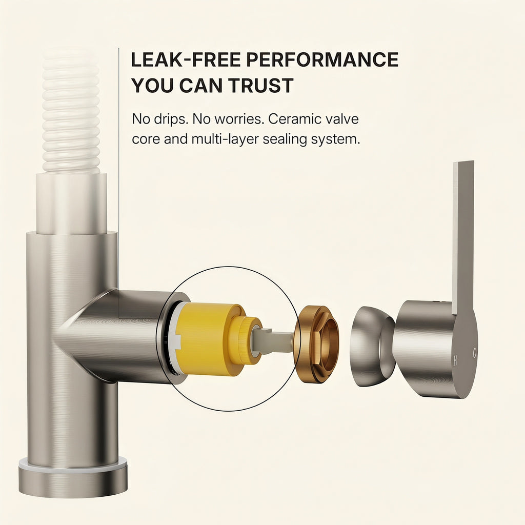 Contemporary Commercial-Style 2-Function Single-Handle Pull-Down Kitchen Faucet with LED Base LP3398-CF- Brushed Nickel