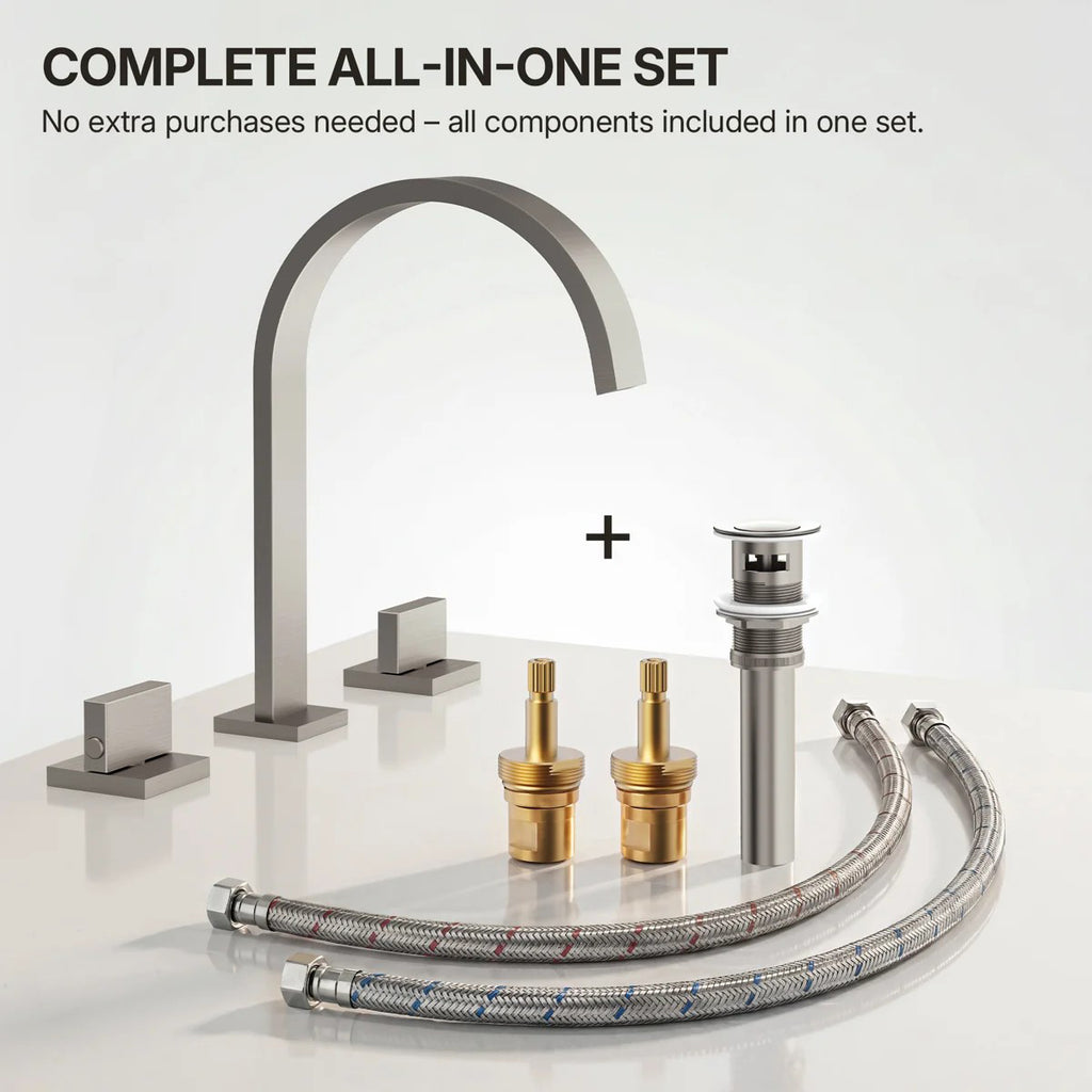 Widespread Bathroom Faucet 3 Hole, 2-handle Bathroom Sink Faucet with Drain Assembly LP005601-YS - Brushed Nickel