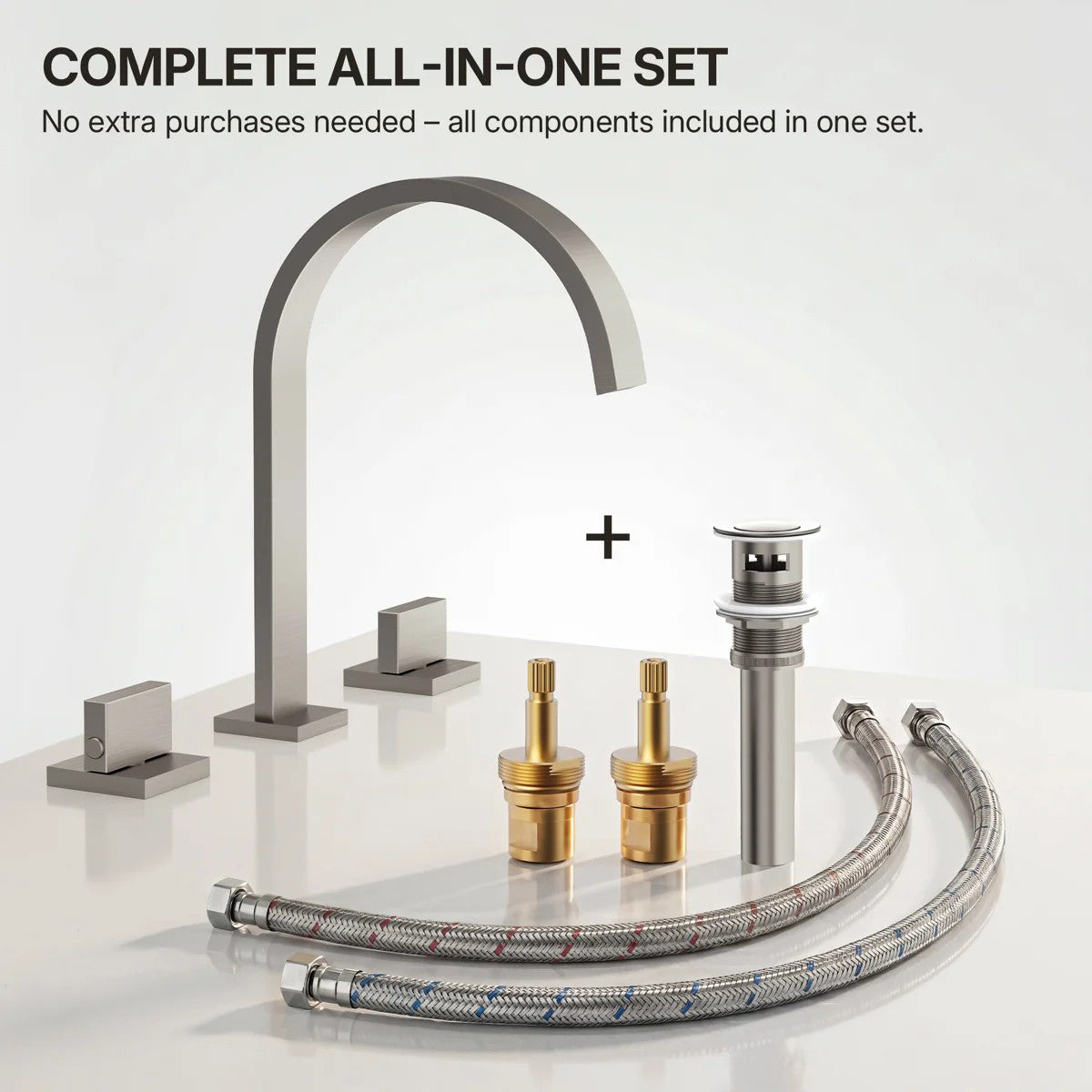Widespread Bathroom Faucet 3 Hole, 2-handle Bathroom Sink Faucet with Drain Assembly LP005601-YS - Brushed Nickel