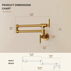 Wall Mount Pot Filler Faucet with Retractable Arm, 2-Handle Kitchen Faucet for Stove Use LP170-CF - Brushed Gold