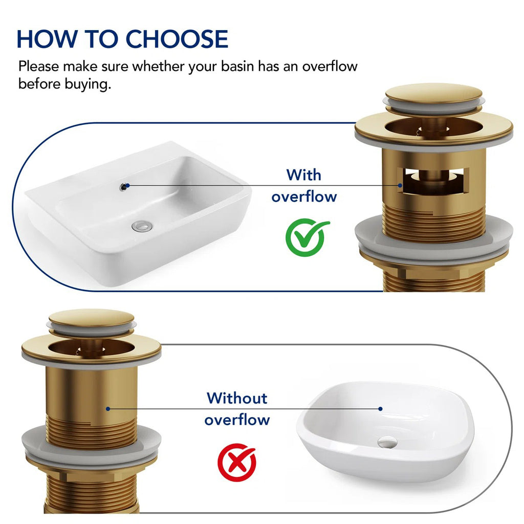 Single Hole Vessel Bathroom Faucet, Single Handle Bathroom Sink Faucet with Drain Assembly LP0096-YS - Brushed Gold