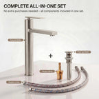 Single Hole Vessel Bathroom Faucet, Single Handle Vessel Bathroom Sink Faucet with Drain Assembly LP0094-YS - Brushed Nickel