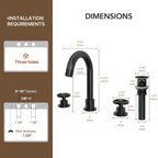 Widespread 3-Hole Bathroom Sink Faucet, 2-Handle Faucet with Wheel Knob Handles and Drain Assembly LP091-YS - Matte Black
