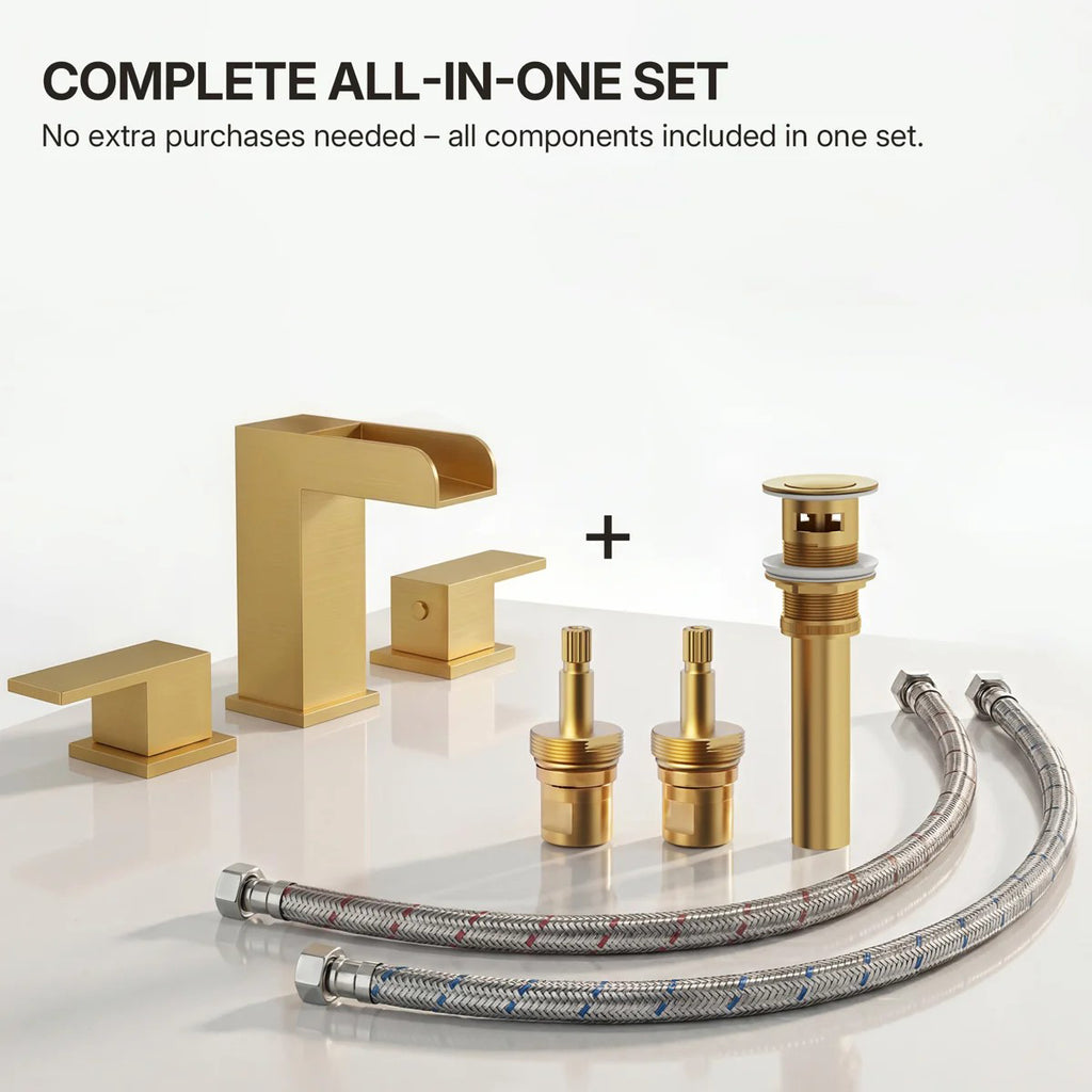 Widespread Bathroom Faucet 3 Hole, 2-Handle Bathroom Sink Faucet with Drain Assembly LP022304-YS - Brushed Gold