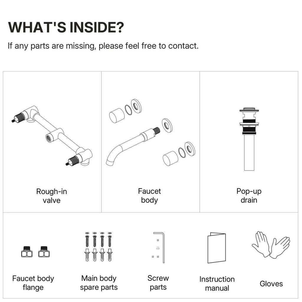 Wall Mounted Bathroom Faucet 3 Hole,2-Handle Bathroom Sink Faucet with Drain Assembly, Brushed Gold LP020103-YS - Brushed Gold