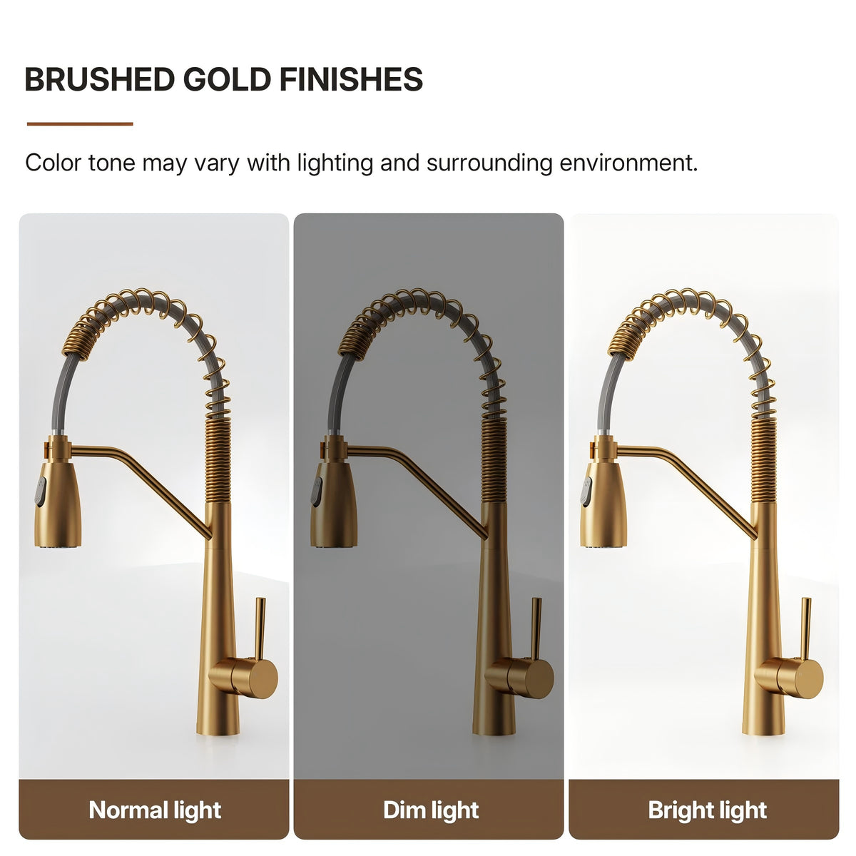Commercial Dual-Function Pull Down Kitchen Faucet with High Arc Spring Spout LP03345-CF - Brushed Gold