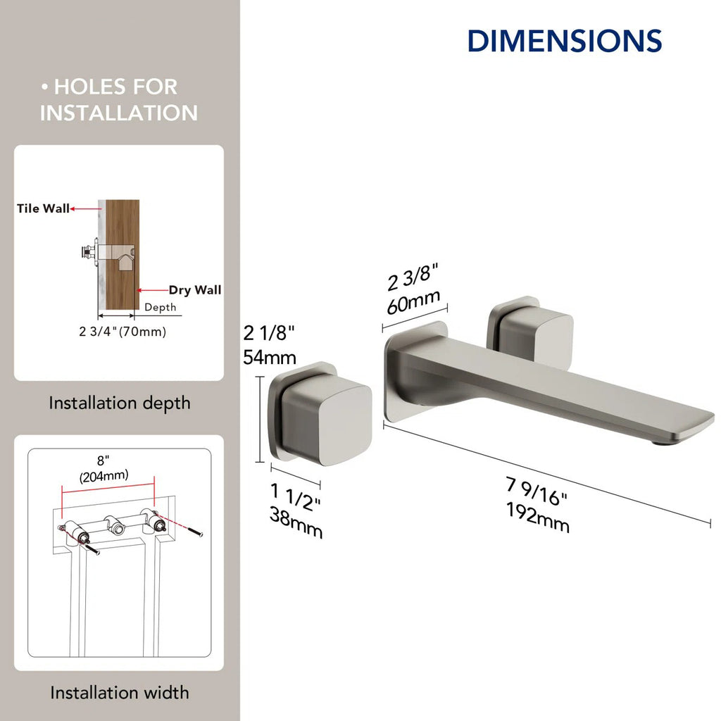 2-Handle Wall Mounted Roman Tub Faucet with Rough-In Valve LP081102-YG - Brushed Nickel