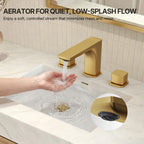 Widespread Bathroom Faucet 3 Hole, 2-handle Bathroom Sink Faucet with Drain Assembly LP088903-CF - Brushed Gold