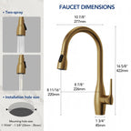 Dual-Function Single-Handle Pull-Down Kitchen Faucet with 360 Degree Swivel Spout LP0412-CF - Brushed Gold