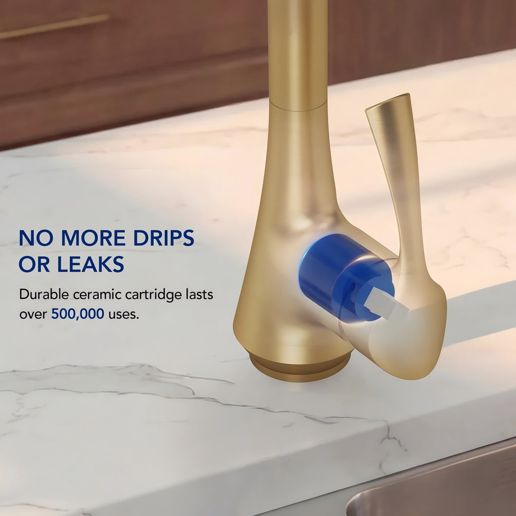 Commercial-Style 2-Function Pull-Down Single-Handle Kitchen Faucet LP0611-CF - Brushed Gold