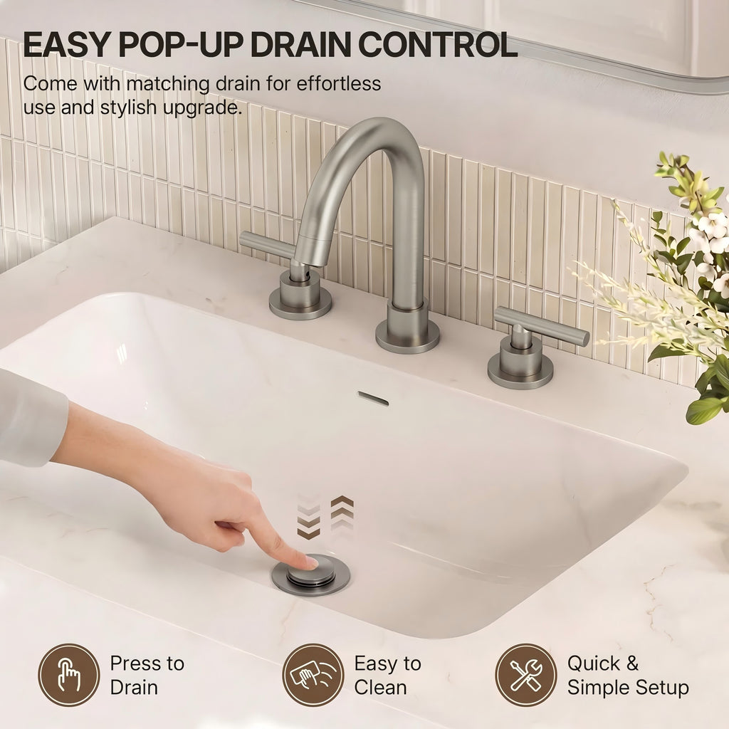 Widespread Bathroom Faucet 3 Hole, 2-Handle Bathroom Sink Faucet with Drain Assembly LP02009-YS - Brushed Nickel