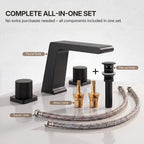 Widespread Bathroom Faucet 3 Hole, 2-handle Bathroom Sink Faucet with Drain Assembly LP009203-YS - Matte Black