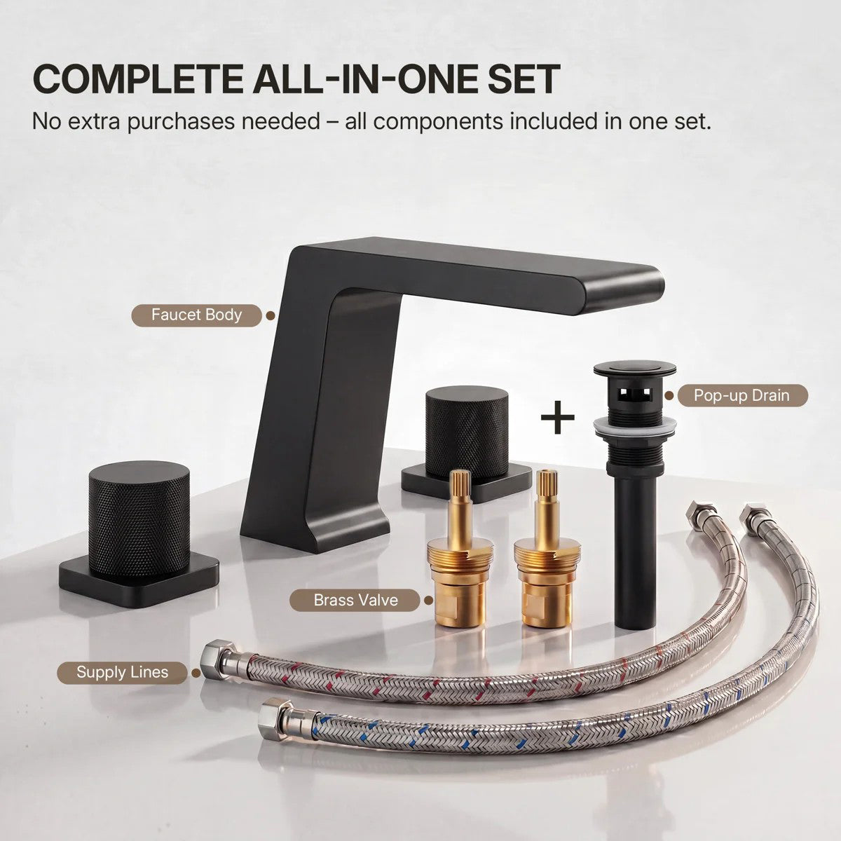 Widespread Bathroom Faucet 3 Hole, 2-handle Bathroom Sink Faucet with Drain Assembly LP009203-YS - Matte Black