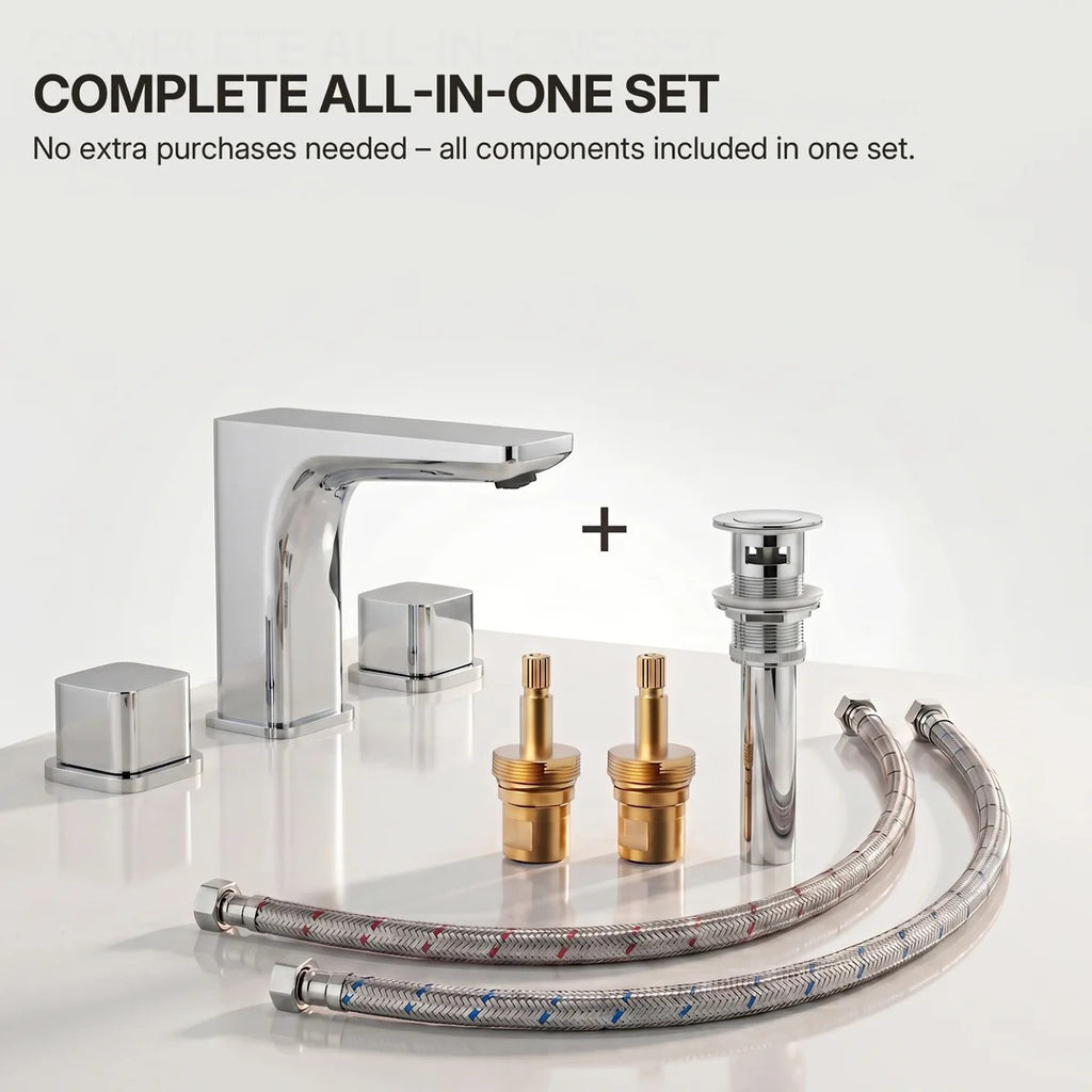 Widespread Bathroom Faucet 3 Hole, 2-handle Bathroom Sink Faucet with Drain Assembly LP022101-YS - Chrome