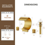 Widespread Bathroom Faucet 3 Hole, 2-handle Bathroom Sink Faucet with Drain Assembly LP550181-YS - Brushed Gold