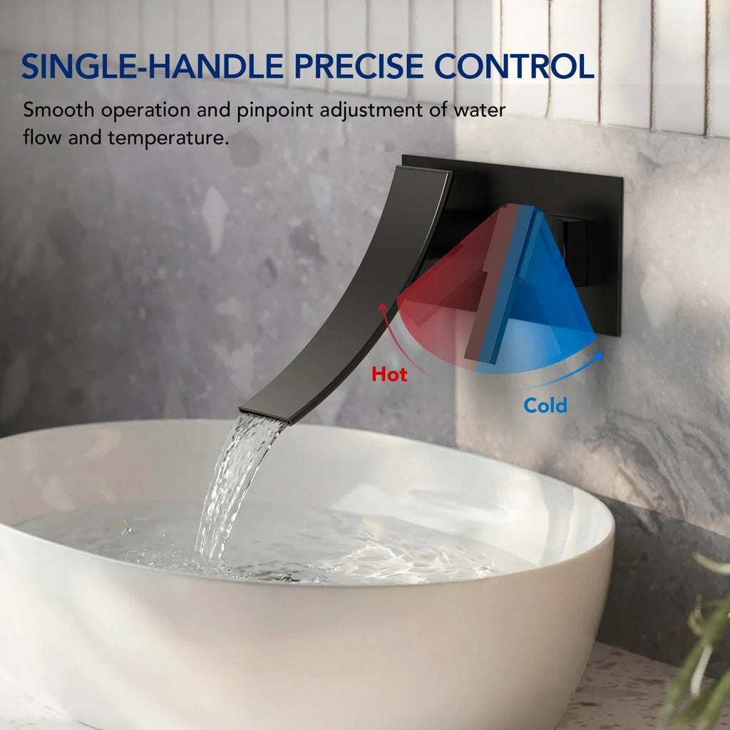 Wall Mounted Bathroom Sink Faucet, Single-handle Bathroom Faucet with Drain Assembly LP77109-YS - Matte Black