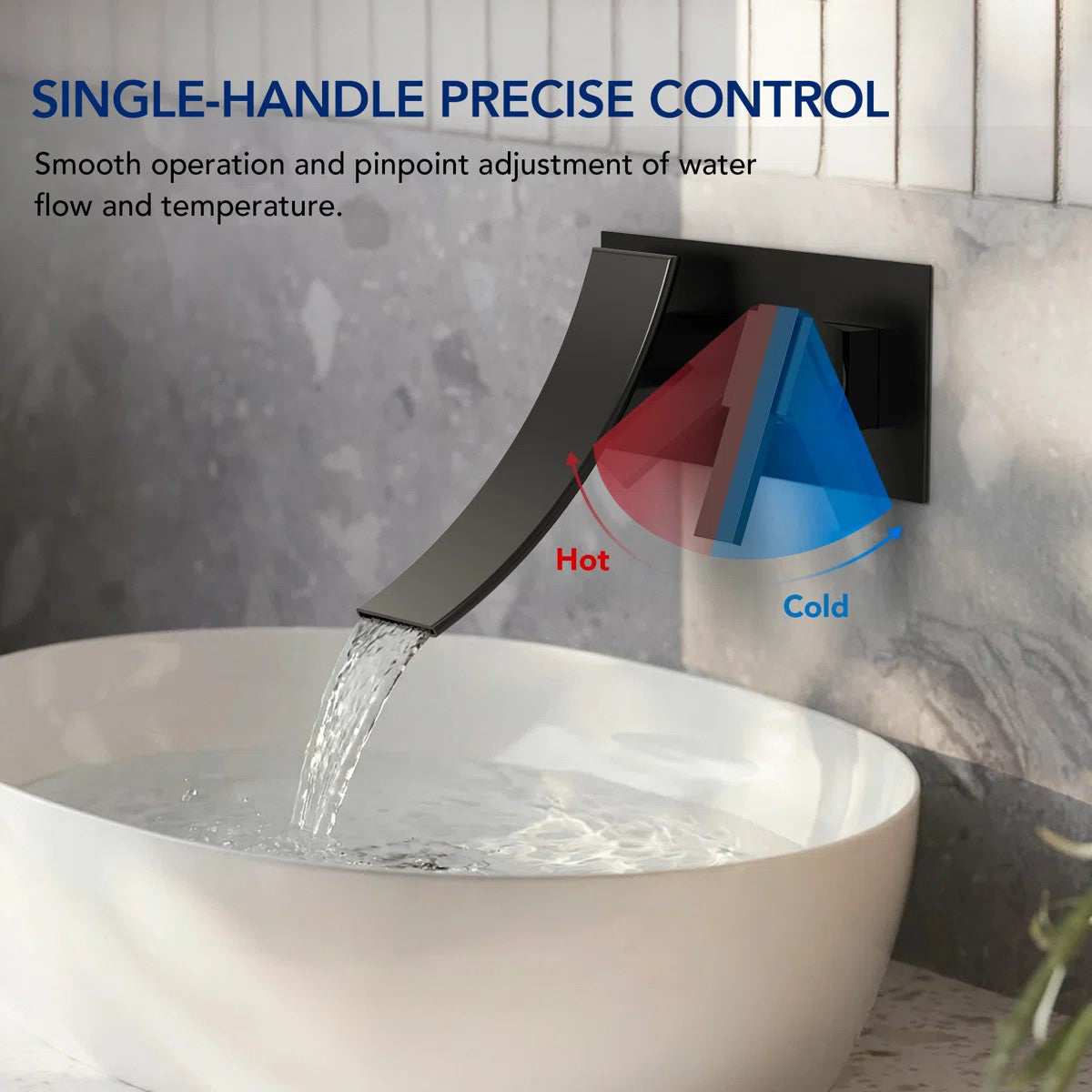 Wall Mounted Bathroom Sink Faucet, Single-handle Bathroom Faucet with Drain Assembly LP77109-YS - Matte Black