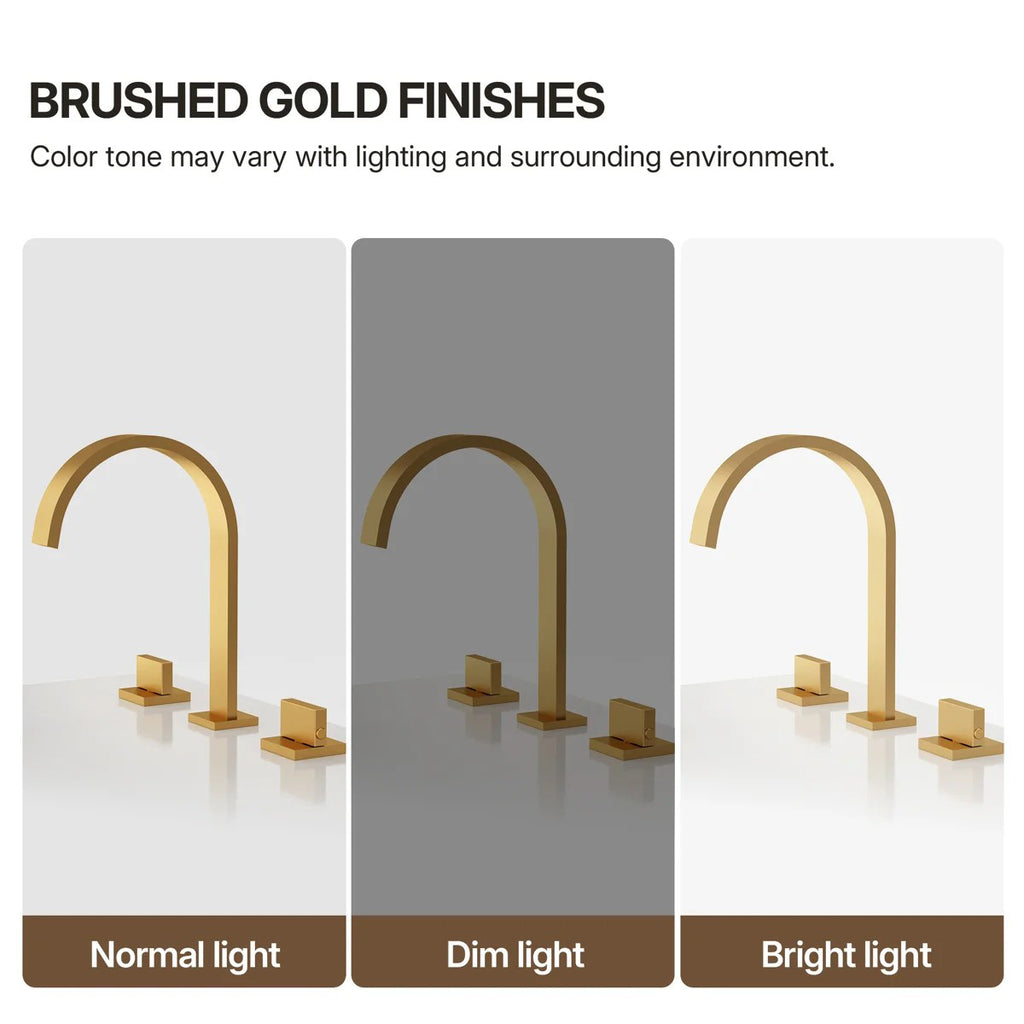 Widespread Bathroom Faucet 3 Hole, 2-handle Bathroom Sink Faucet with Drain Assembly LP0054568-YS - Brushed Gold