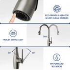 Dual-Function Single-Handle Pull-Down Kitchen Faucet with 360 Degree Swivel Spout LP1068-CF - Stainless Steel