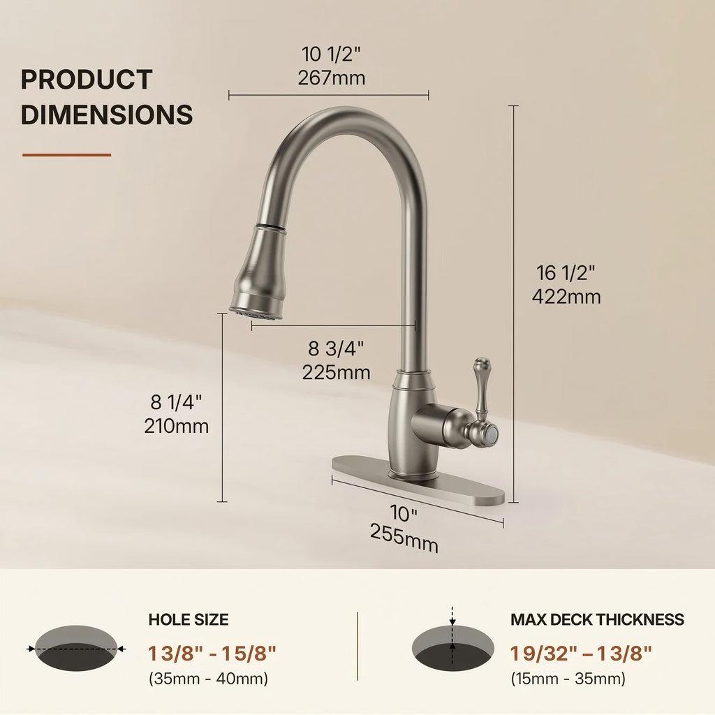 Dual-Function Single-Handle Pull-Down Kitchen Faucet with Deck Plate LP08812-CF- Brushed Nickel