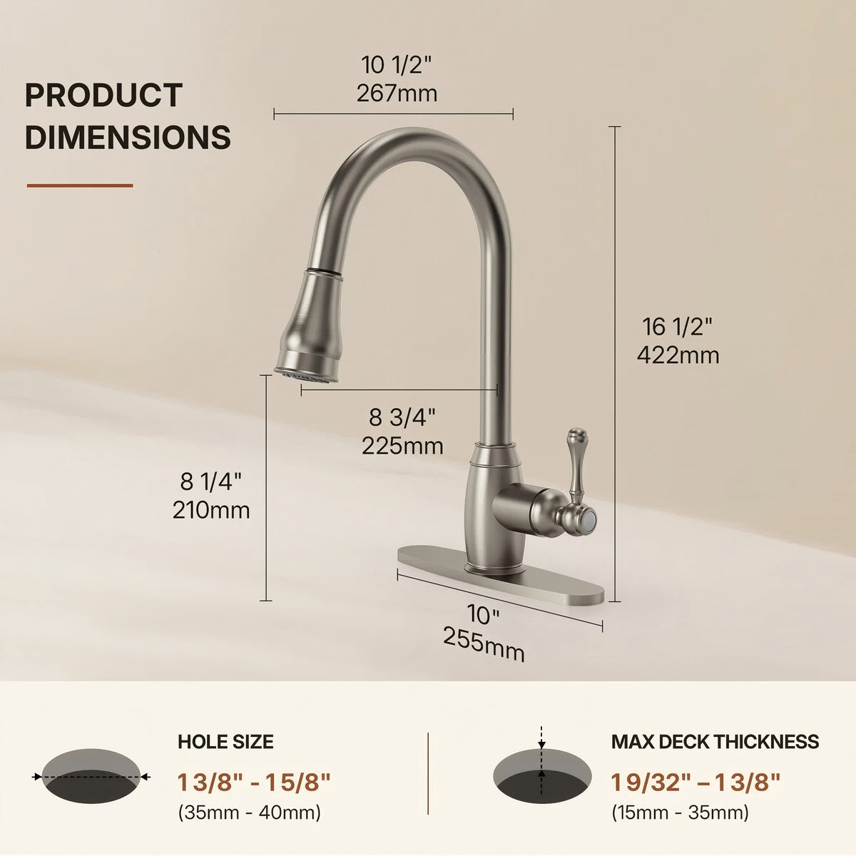 Dual-Function Single-Handle Pull-Down Kitchen Faucet with Deck Plate LP08812-CF- Brushed Nickel
