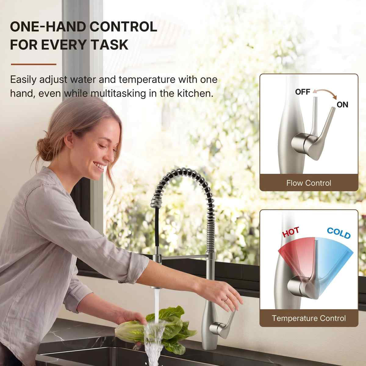 Commercial Style Dual Function Single Handle Pull Down Kitchen Faucet LP051-CF - Stainless Steel