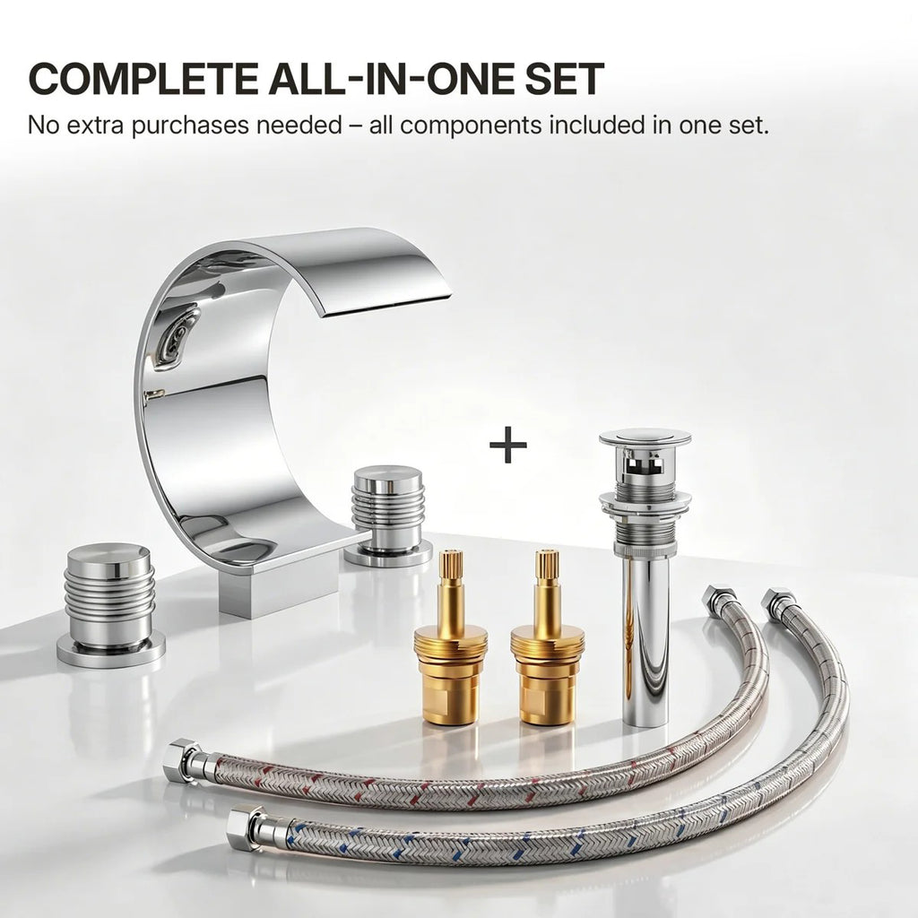 Widespread Bathroom Faucet 3 Hole, 2-handle Bathroom Sink Faucet with Drain Assembly LP442093-YS - Chrome