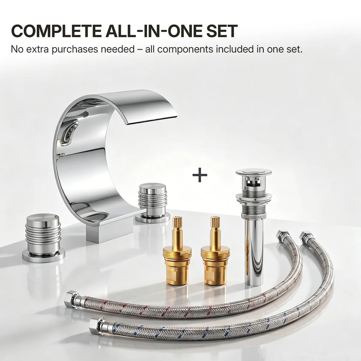 Widespread Bathroom Faucet 3 Hole, 2-handle Bathroom Sink Faucet with Drain Assembly LP442093-YS - Chrome