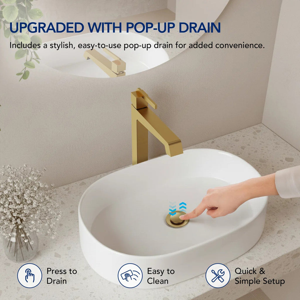 Single Hole Vessel Bathroom Faucet with Drain Assembly, Single Handle Vessel Bathroom Sink Faucet LP0850-YS - Brushed Gold