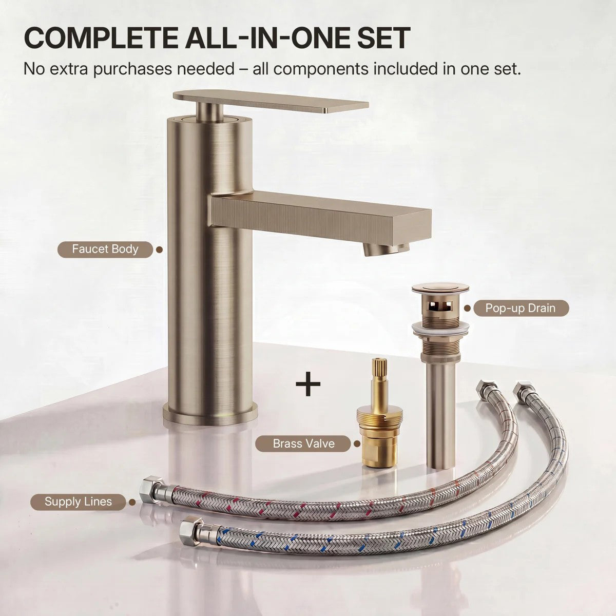 Single Hole Bathroom Faucet, Single Handle Bathroom Sink Faucet with Drain Assembly LP001230-YS - Brushed Nickel