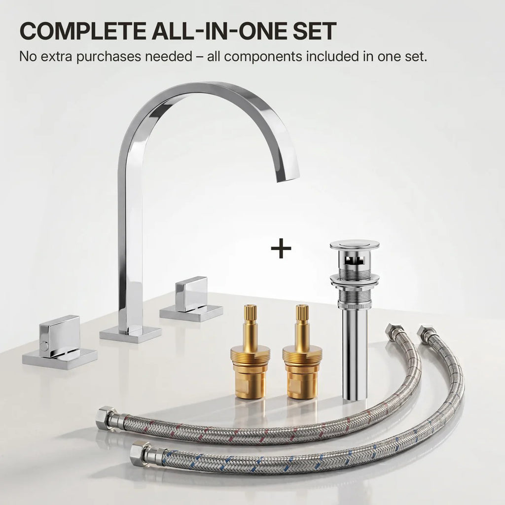 Widespread Bathroom Faucet 3 Hole, 2-handle Bathroom Sink Faucet with Drain Assembly LP00501-YS - Chrome
