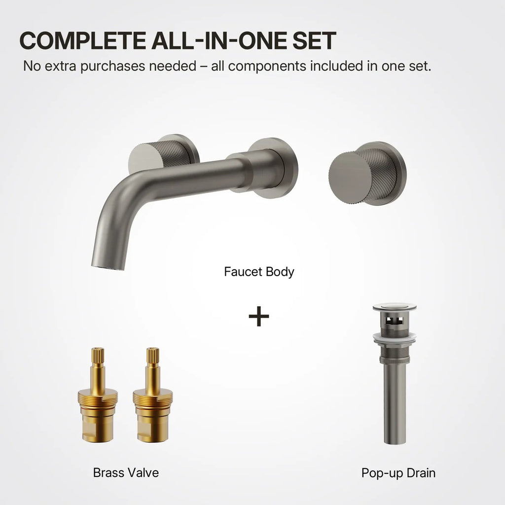 Wall Mounted Bathroom Faucet 3 Hole,2-Handle Bathroom Sink Faucet with Drain Assembly, Brushed Nickel LP0019103-YS - Brushed Nickel