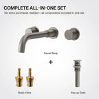 Wall Mounted Bathroom Faucet 3 Hole,2-Handle Bathroom Sink Faucet with Drain Assembly, Brushed Nickel LP0019103-YS - Brushed Nickel