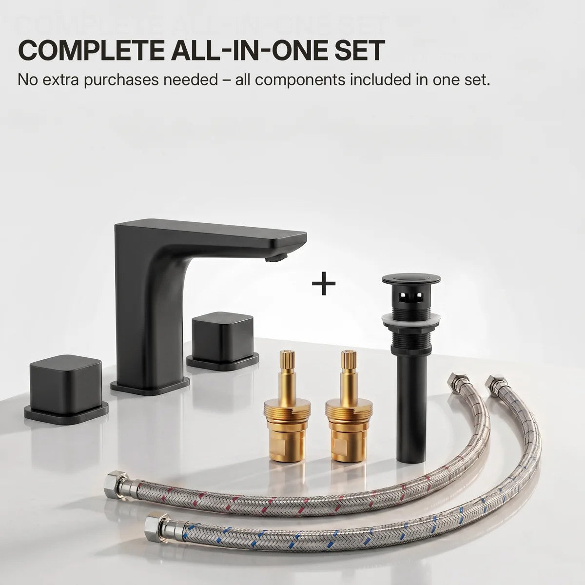 Widespread Bathroom Faucet 3 Hole, 2-handle Bathroom Sink Faucet with Drain Assembly LP03390-YS - Matte Black