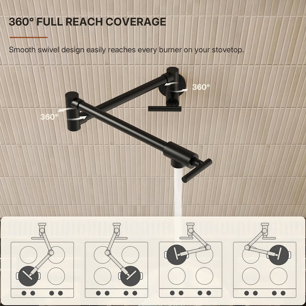 Wall Mount Pot Filler Faucet with Retractable Arm, 2-Handle Kitchen Faucet for Stove Use LP109CF - Matte Black