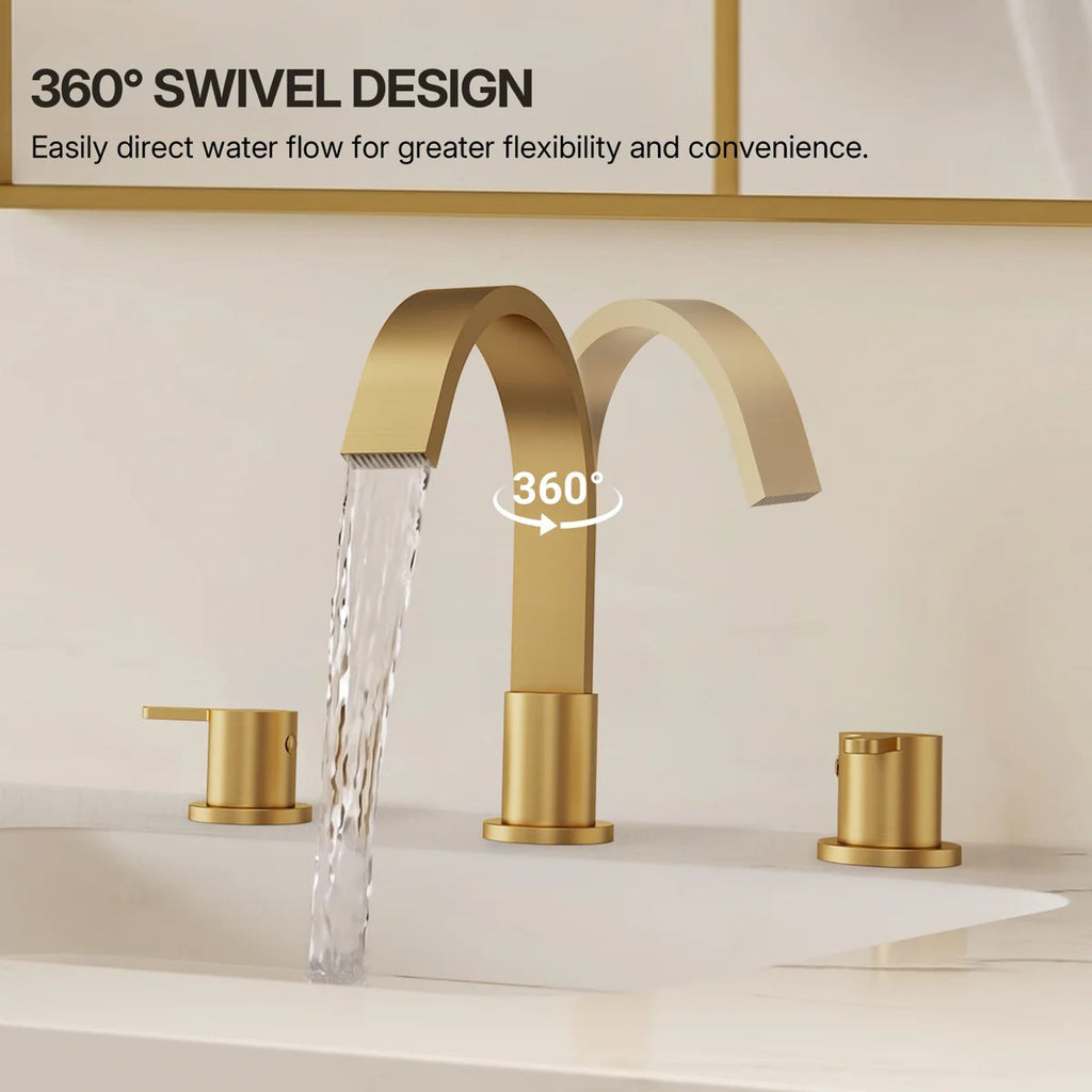Widespread Bathroom Faucet 3 Hole, 2-handle Bathroom Sink Faucet with Drain Assembly LP00503-YS - Brushed Gold