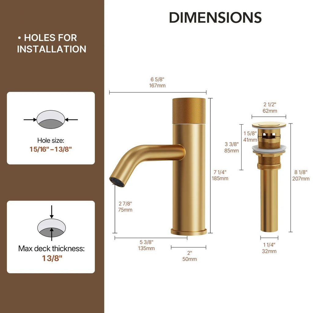 Single Hole Bathroom Faucet,Knob Single Handle Bathroom Sink Faucet with Drain Assembly LP0086-YS - Brushed Gold