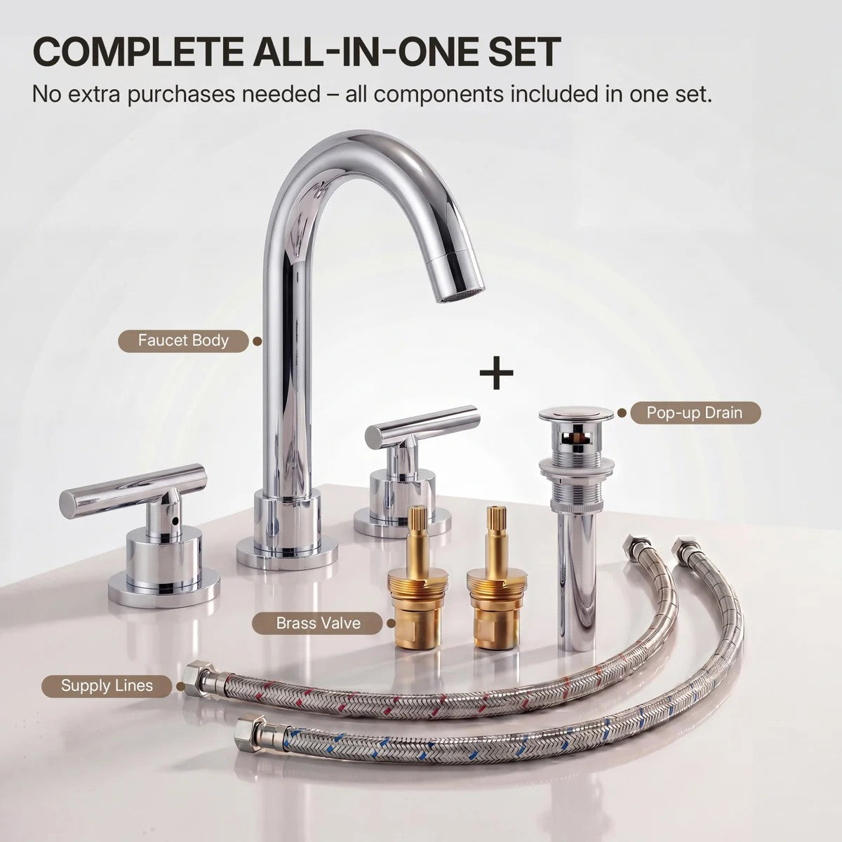 Widespread Bathroom Faucet 3 Hole, 2-Handle Bathroom Sink FaucetLP02006-YS - Chrome