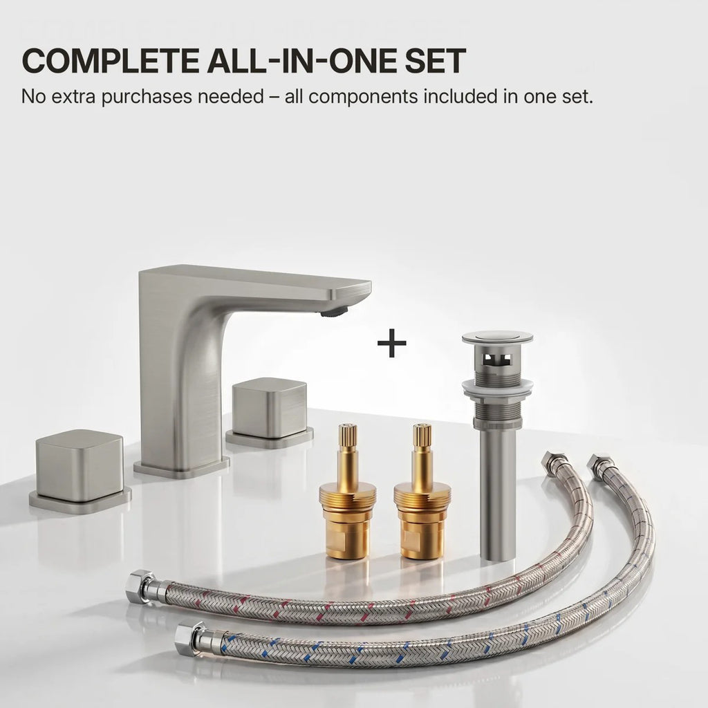 Widespread Bathroom Faucet 3 Hole, 2-handle Bathroom Sink Faucet with Drain Assembly LP0113109-YS- Brushed Nickel