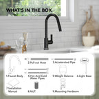 Pull Down Sprayer Kitchen Sink Faucet, Single Handle Kitchen Faucet with LED Light Base LP33031-CF - Matte Black