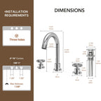 Widespread 3-Hole Bathroom Sink Faucet, 2-Handle Faucet with Wheel Knob Handles and Drain Assembly LP0910-YS - Chrome